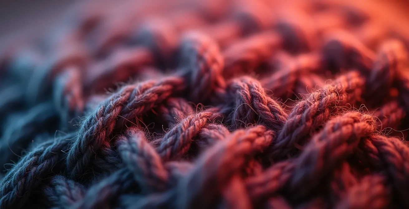 Vue macro détaillée d'une maille française montrant la densité et qualité du tissage